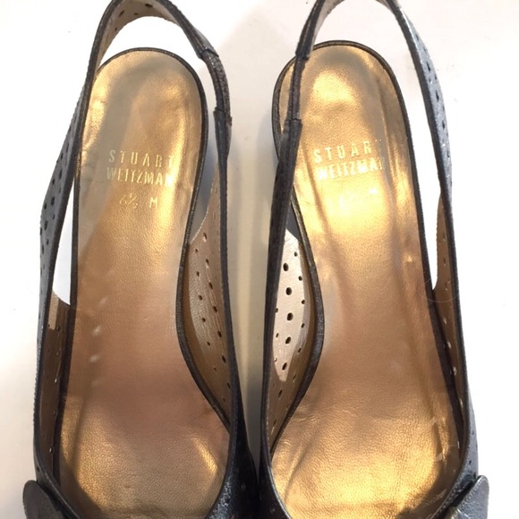 Stuart Weitzman Womens Gray Perforated Leather Wedge Heels Slingback size 6.5 - Picture 9 of 13